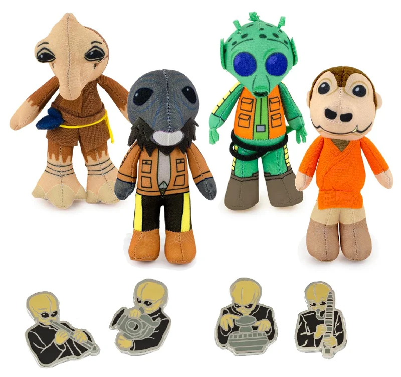 Cantina Villains Plush Set of 4 And 4 Exclusive Cantina Band Enamel Pins