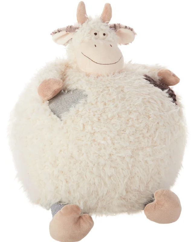 Plush Lines Handcrafted  Cow Pouf Kids Ivory Plush Animal