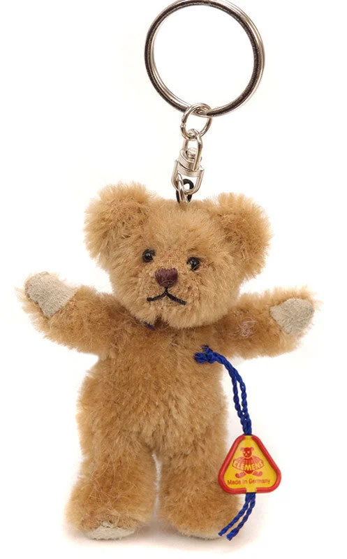 Brown Mohair Teddy Bear Keyring by Clemens - 7cm