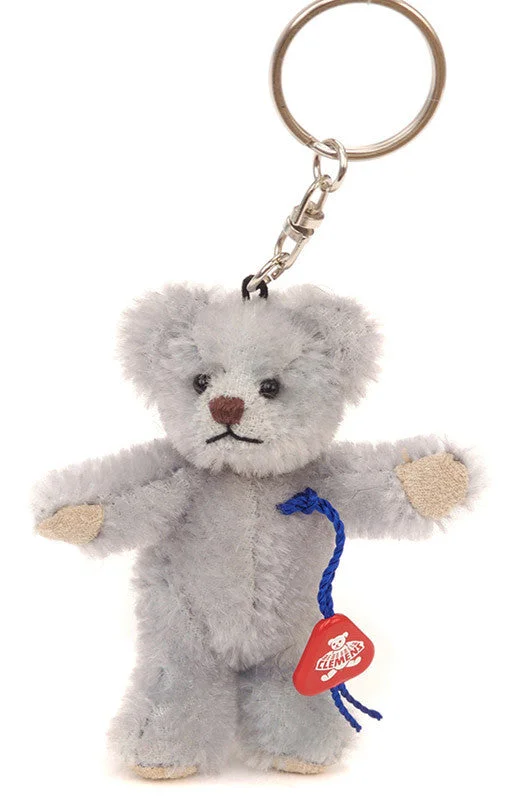 Pale Grey Mohair Teddy Bear Keyring by Clemens - 7cm