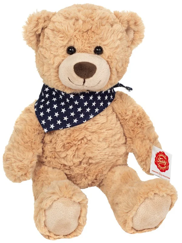 Sandy teddy bear with star print scarf by Teddy Hermann - 30cm