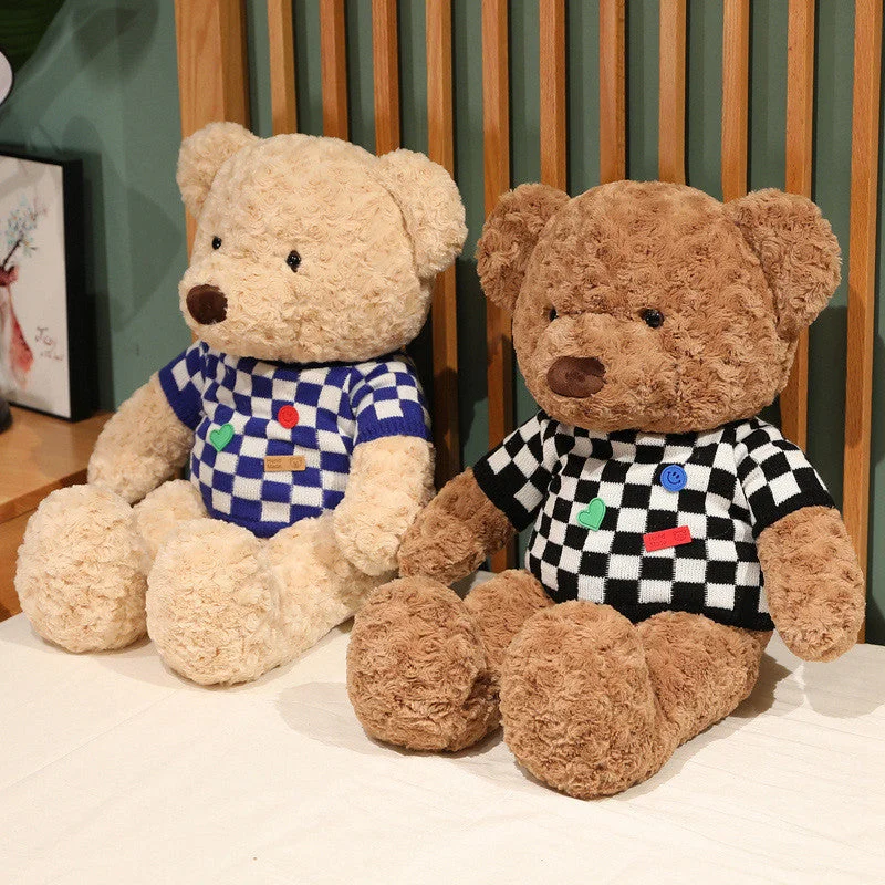 Soft Cool Plaid Sweater Teddy Bear - Aixini Toys